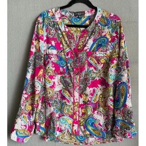 Elementz Blouse Women Size 3X  Multicolor Tunic Paisley‎ Long Sleeve Roll Tab